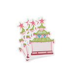 Three Charming pagoda place card featuring colorful chinoiserie details, pink accents, and space for personalized names.
