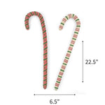 Large pink and green felt Christmas candy canes featuring festive patterns, measuring 22.5" by 6.5"