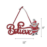 Red Believe Santa Christmas sign featuring glittery Santa Claus, measuring 8" by 12"