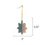 Hand-painted wooden patriotic star ornaments featuring red, white, and blue designs with decorative gold hanging cords with dimension of  3" and 5.25"