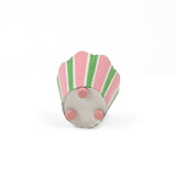 Hand-Painted Striped Scalloped Tole Cachepot - Pink and Green