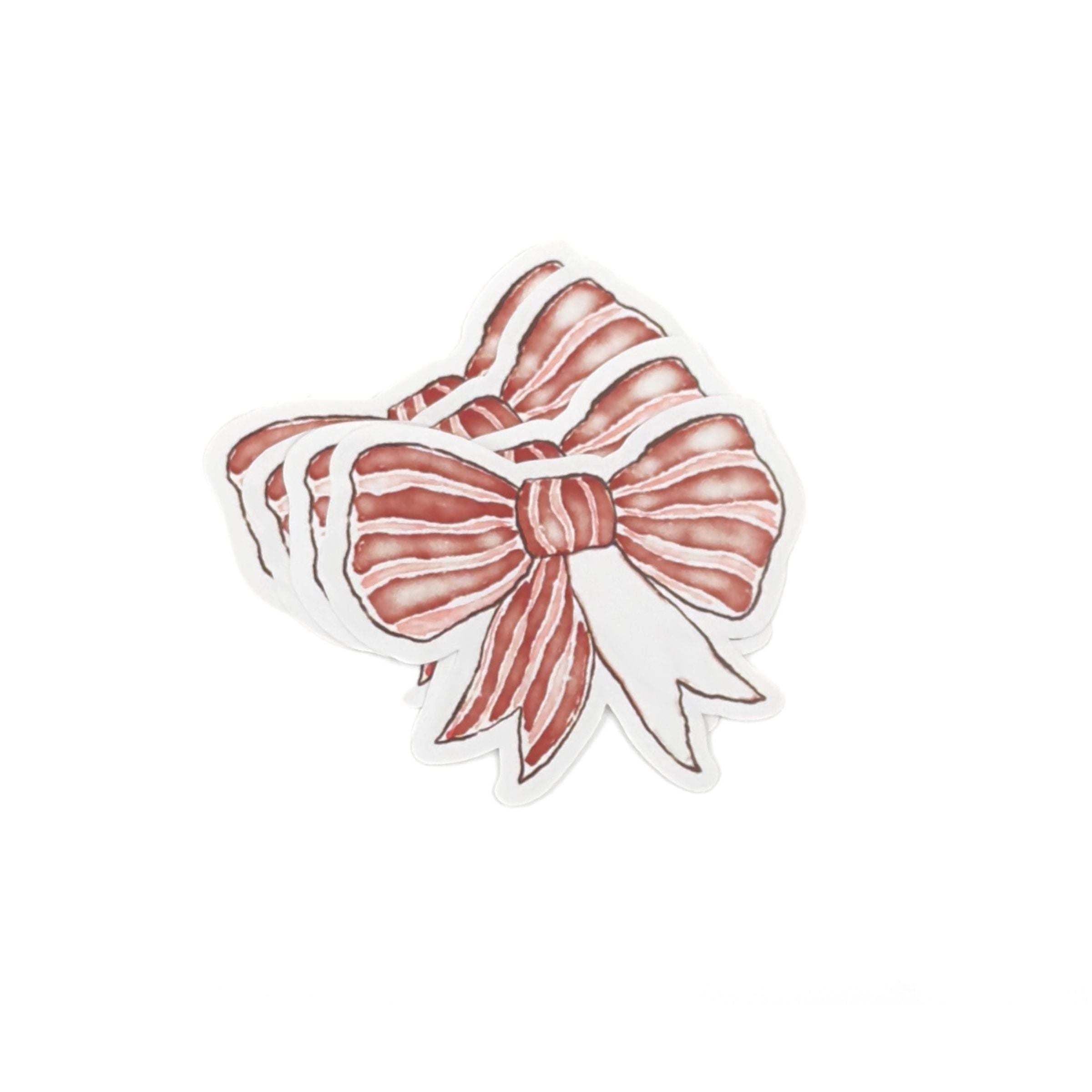 Three Elegant red bow place cards featuring delicate white stripes and personalized names for festive table settings.