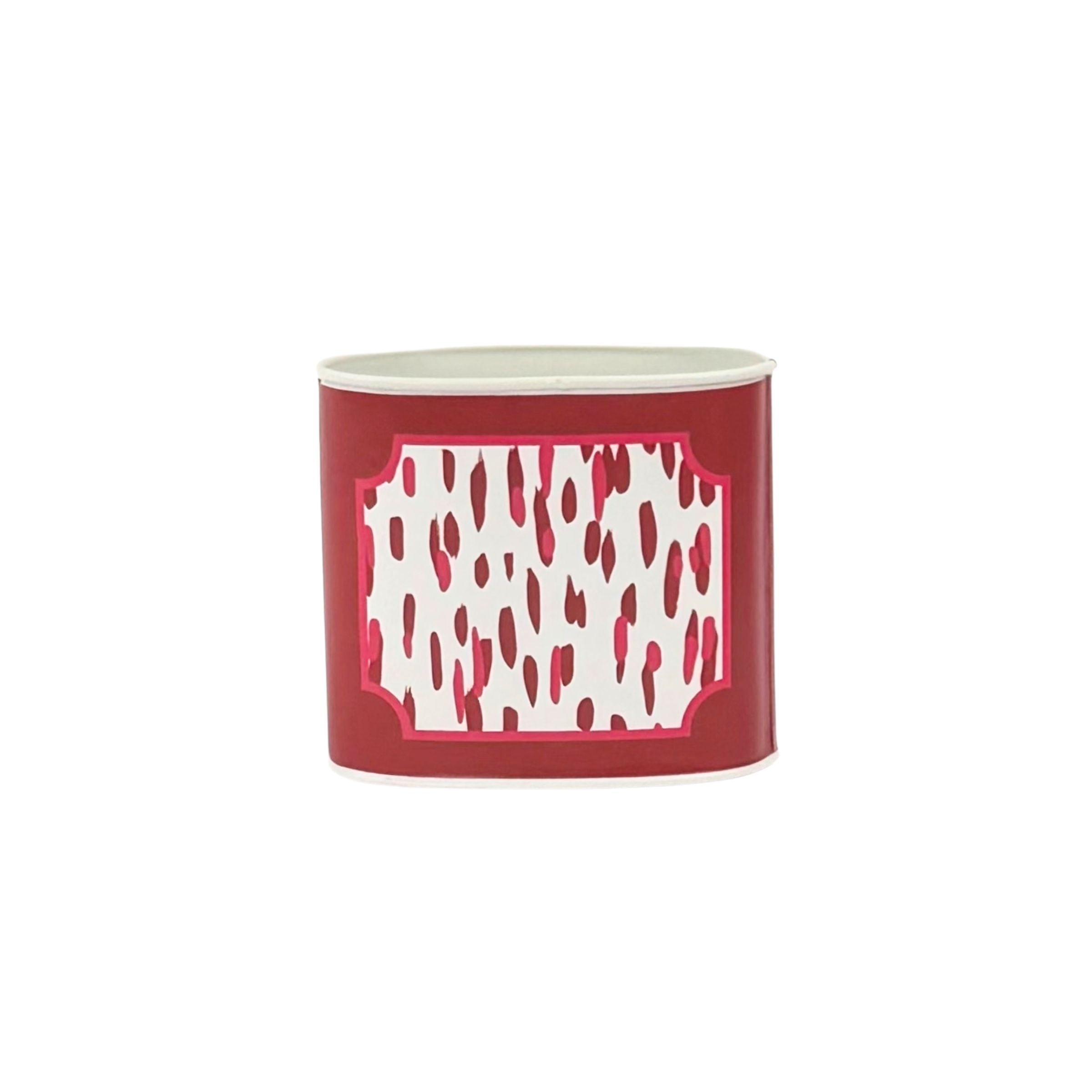 Small Decorative caddy featuring bold red and pink brushstroke patterns with contrasting white backgrounds throughout