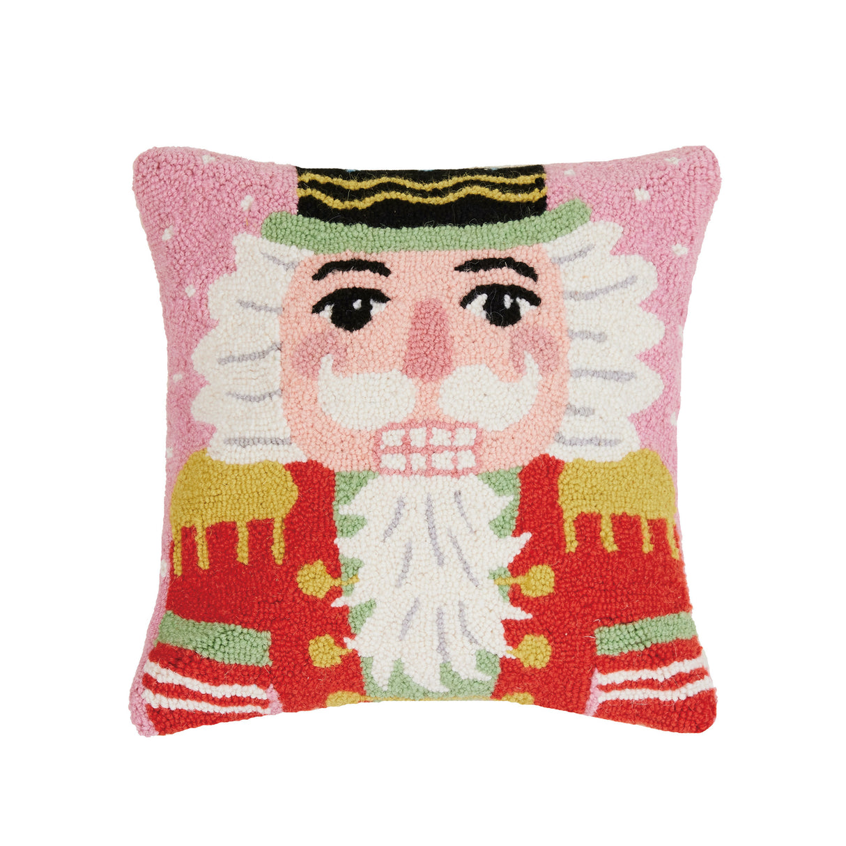 Pink Nutcracker Christmas Hooked-Wool Accent Pillow