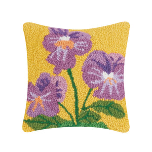 Pansies Hooked Wool 10" Square Pillow