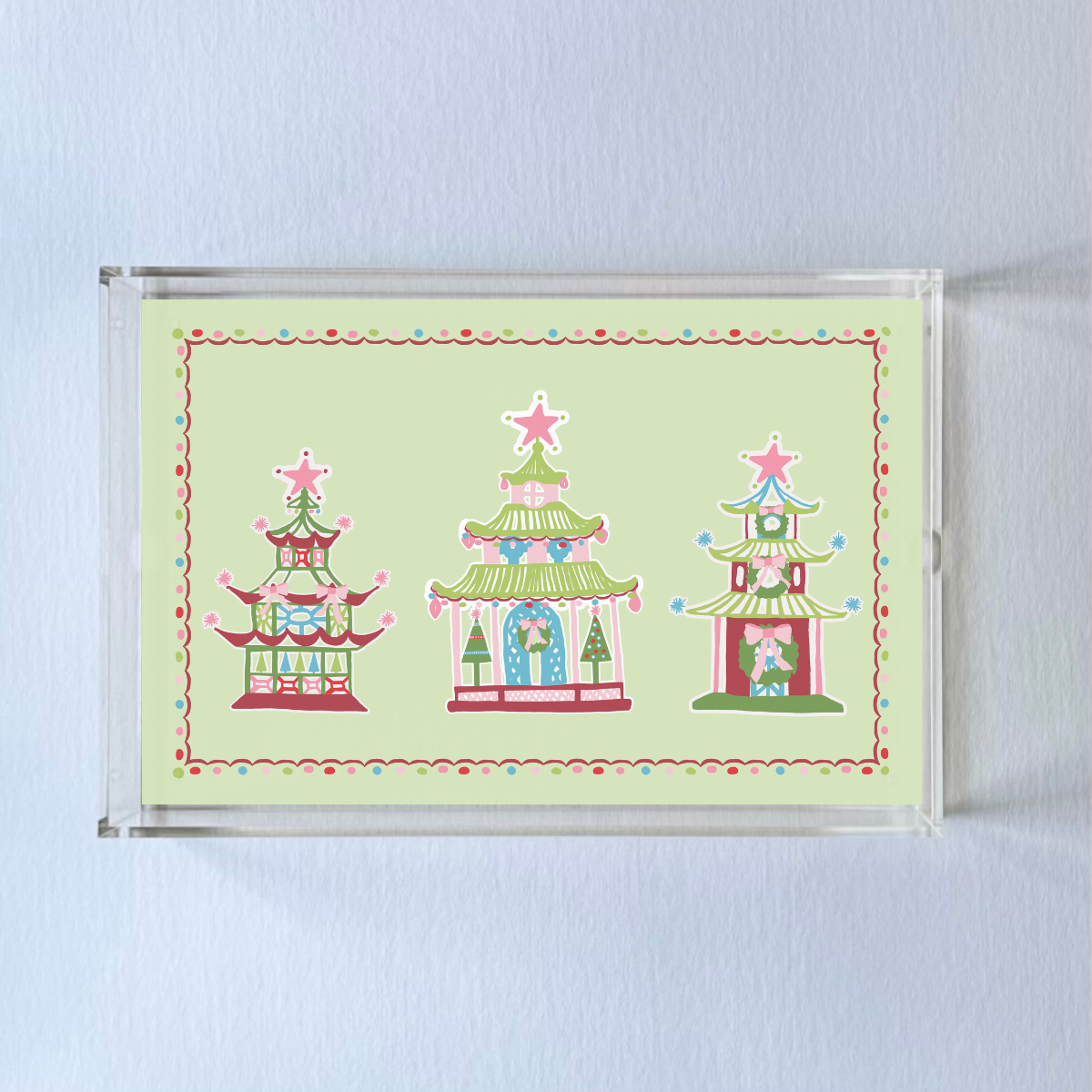 Festive Pagodas Rectangular Acrylic Tray, 2 Sizes