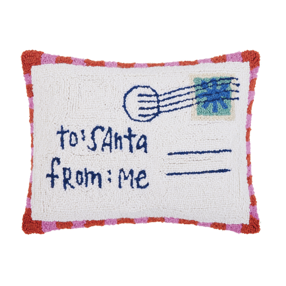 Hooked-Wool Letter to Santa Christmas Accent Pillow