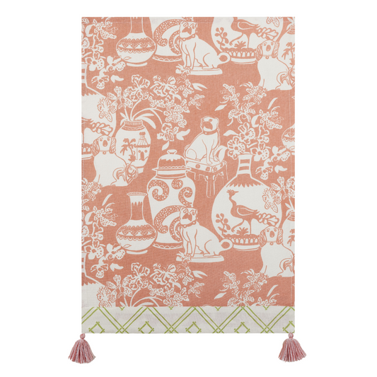 Fabulous Pugs and Staffordshires Coral-Hued Tea Towel