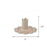 Harbor Trail Pink and Green Scalloped Ceramic Candle Holders, Set of 2
