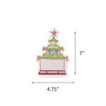 Charming pagoda place card featuring colorful chinoiserie details, pink accents, and space for personalized names with dimension indicating 7" by 4.75".
