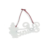 Back Decorative red christmas sign with 'Believe' text and a Santa Claus figure on a white background