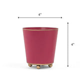 Bright Pink large tole metal cachepot with gold base and trim on a white background with 4'' x 4'' dimension