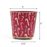 Hand-Painted Large Tole Cachepot - Candy Canes