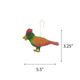 Pink felted wool Christmas bird ornament featuring blue wings, measuring 3.25" by 5.5"