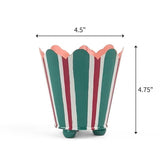 Hand-Painted Striped Scalloped Tole Cachepot - Green and Red