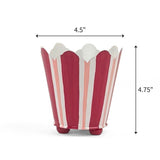 Hand-Painted Striped Scalloped Tole Cachepot - Red and Pink