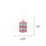 Patriotic tinsel glass ornament featuring shimmering red and blue stripes, measuring 3.5" by 2.25"