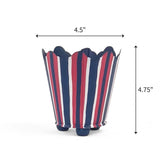 Hand-Painted Striped Scalloped Tole Cachepot - Red, White, and Blue