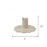 White Scalloped Ceramic Candle Holders, Set of 2