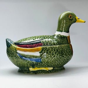 Vintage Lidded Portuguese Ceramic Mallard Centerpiece