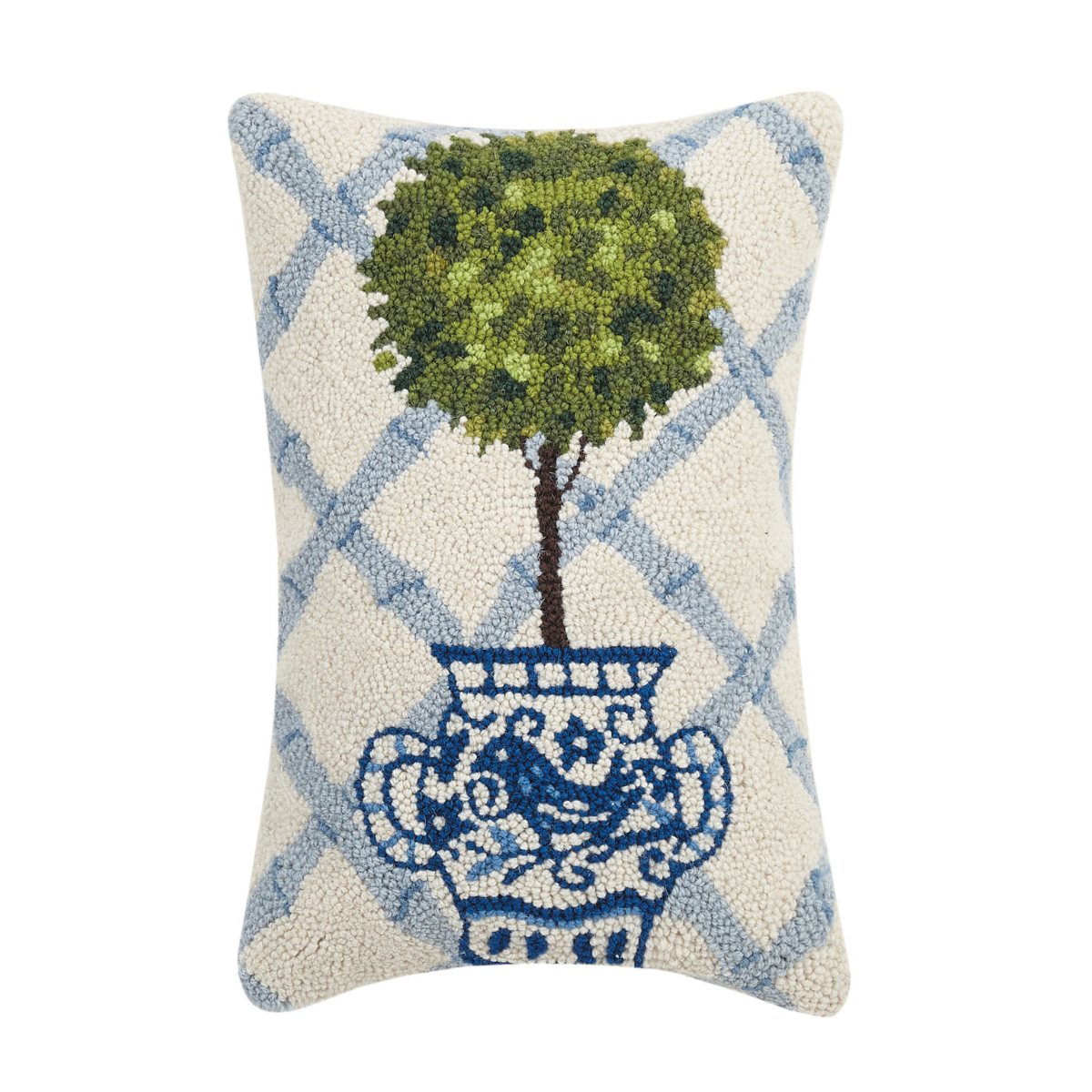 Little blue boat buoy hooked wool pillow