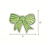 Green striped tole metal bow tray with a dimension of 7" by 5"