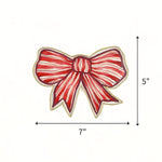 Red and pink striped tole metal bow tray, 7"  x 5" 