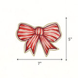 Red and pink striped tole metal bow tray, 7"  x 5" 