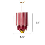 Colorful tole metal lantern Christmas ornament featuring White, red, and pink stripes, measuring 6.5" by 4.75"