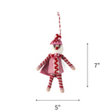 Pink and red felt nutcracker ornament featuring a festive cape, measuring 7" by 5"