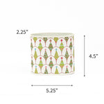 Small Christmas caddy featuring colorful festive trees with dimensions 2.25" by 4.5" by 5.25"