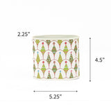 Small Christmas caddy featuring colorful festive trees with dimensions 2.25" by 4.5" by 5.25"