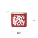 Small Decorative caddy featuring bold red and pink brushstroke patterns with contrasting white backgrounds throughout with dimensions of 2.25" by 4.5" by 5.25"