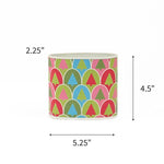 Small Festive Christmas caddy featuring colorful retro trees in pink, green, blue, and red patterns with dimensions of 2.25" by 4.5" by 5.25"