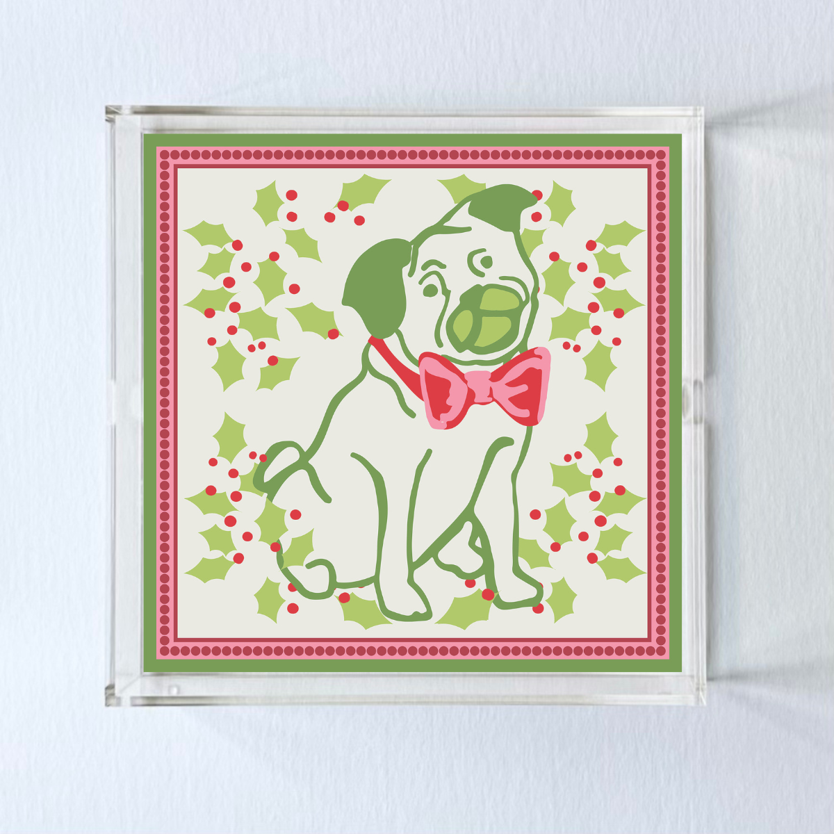 Pug Perfection Square Christmas Acrylic Tray, 3 Sizes