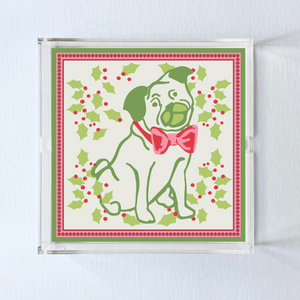 Holly Pug Square Christmas Acrylic Tray, 3 Sizes