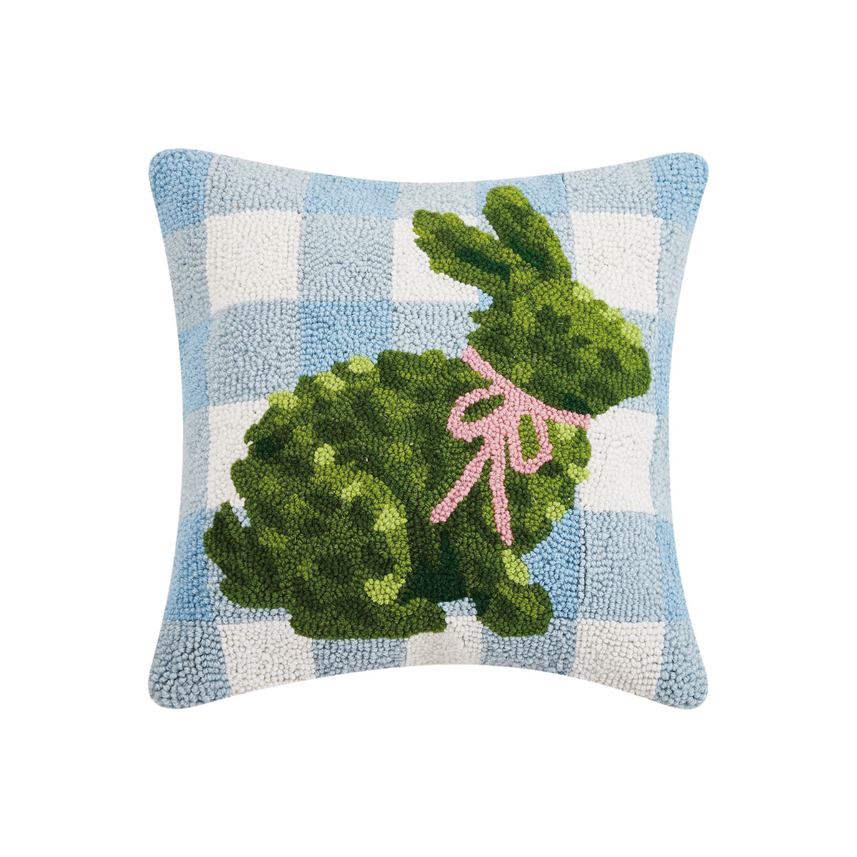 Bunny Topiary Hooked Wool Pillow