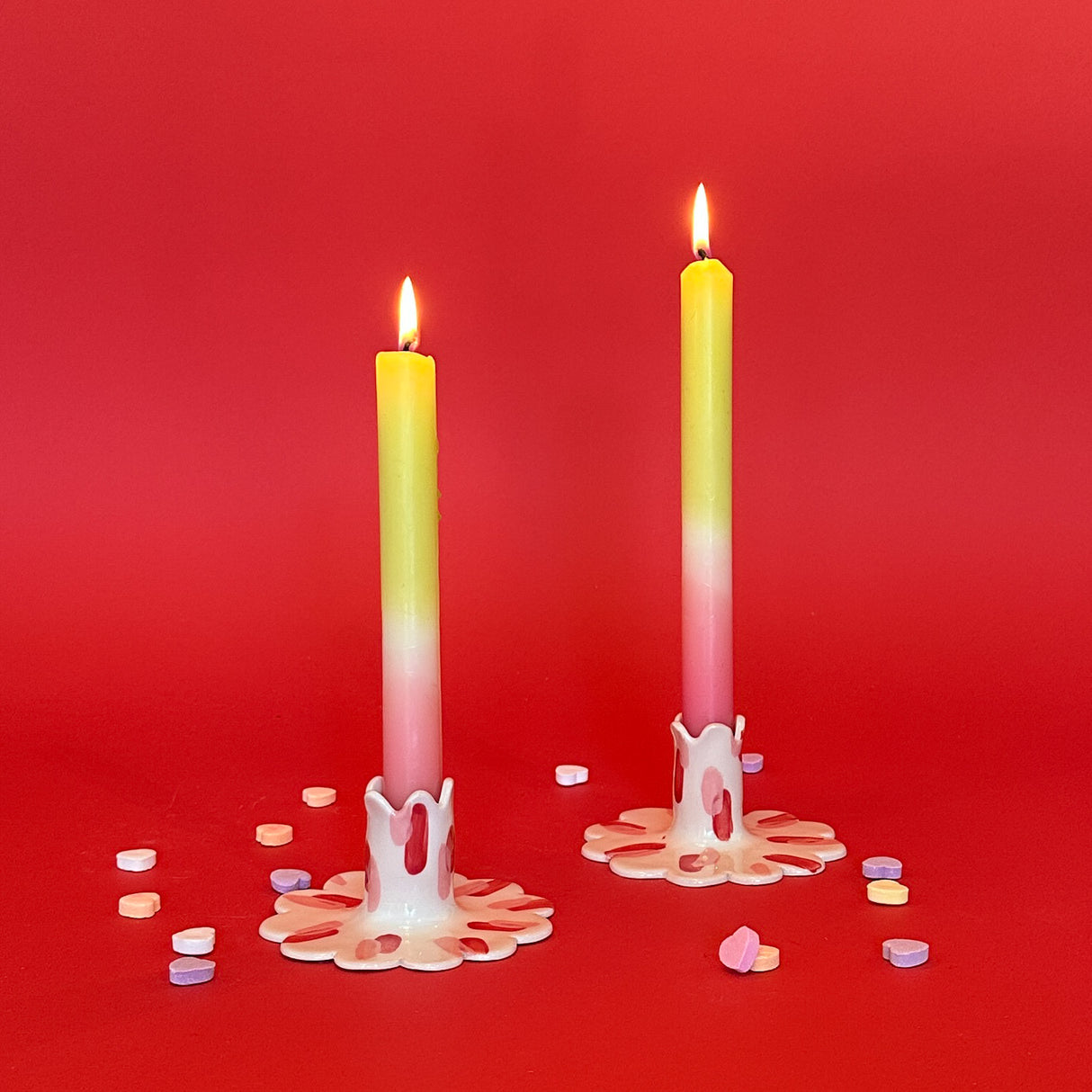 Club House Red Ceramic Scalloped Candleholders, Set of 2