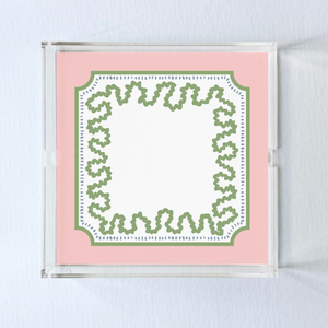 Harbor Trail Pink/Green Square Acrylic Tray, 3 Sizes