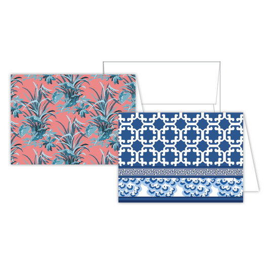 Petite Notecard Set - Navy Monserrat Lattice/ Blue Bermuda Bay Botanicals