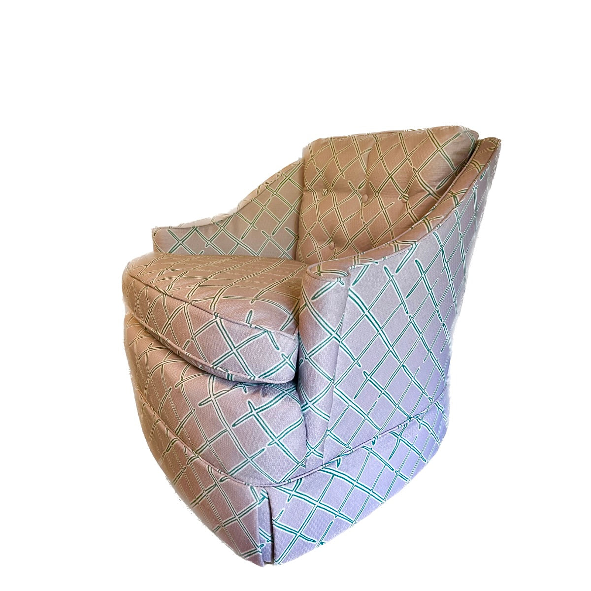 Madcap Cottage Performance Fabric Lavender/Teal-Green Trellis Armchairs, Pair