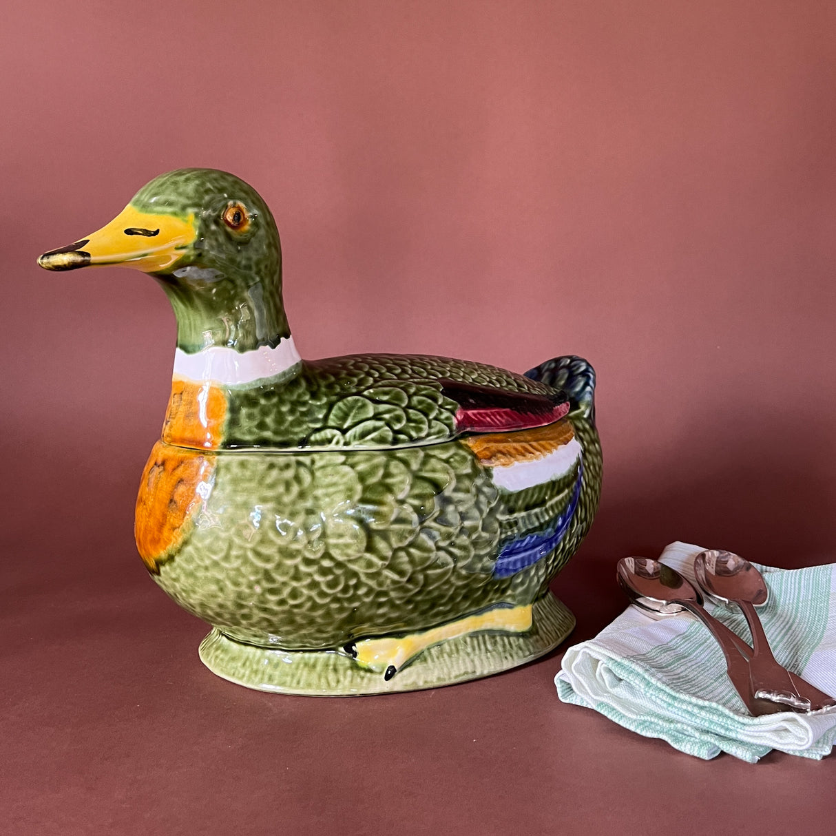 Vintage Lidded Portuguese Ceramic Mallard Centerpiece