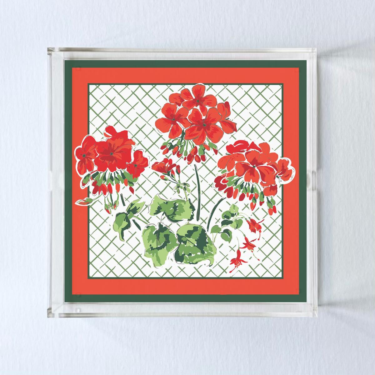 Cottage Grove Geranium Red Square Acrylic Tray, 3 Sizes