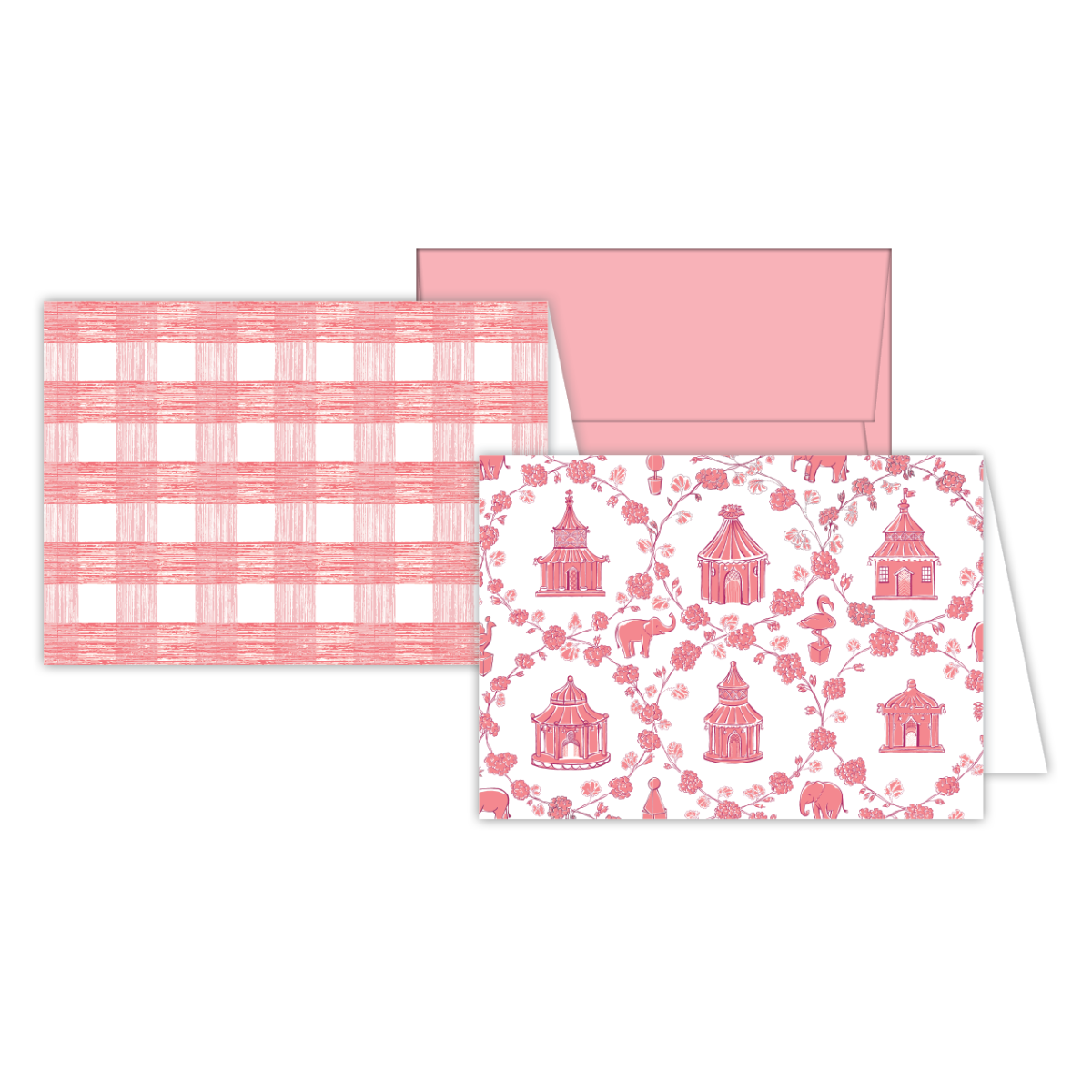 Petite Notecard Set - Pink Fancy Tents/ Pink Gin Lane Plaid