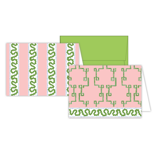 Petite Notecard Set - Pink Bamboozled Trellis/ Pink Harbor Path