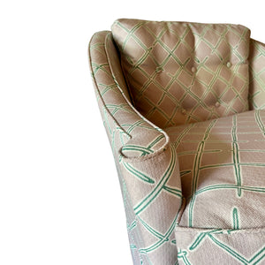 Madcap Cottage Performance Fabric Lavender/Teal-Green Trellis Vintage Armchairs, Pair