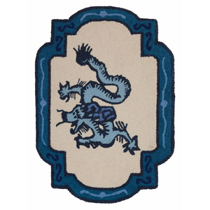 Navy Dragon Hooked Wool Lozenge-Shaped Rug