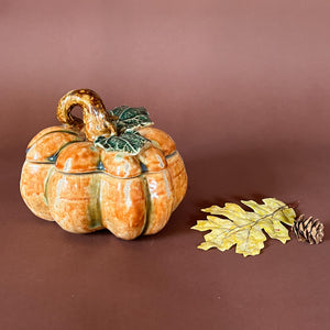 Vintage Small Ceramic Pumpkin Lidded Box