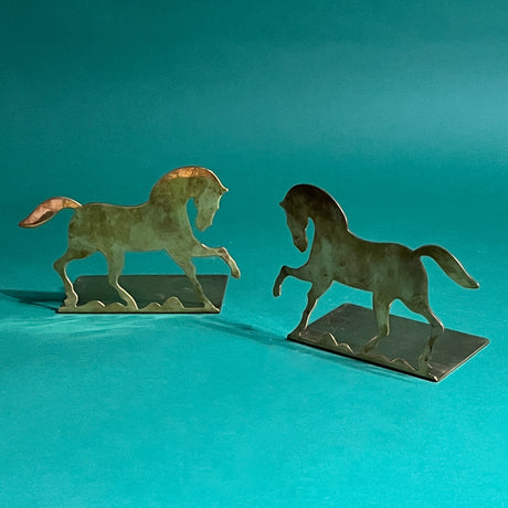 Vintage Prancing Brass Horse Bookends, Set of 2