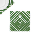 White and green paper placemats featuring a white bamboo pattern called Island House by Madcap Cottage